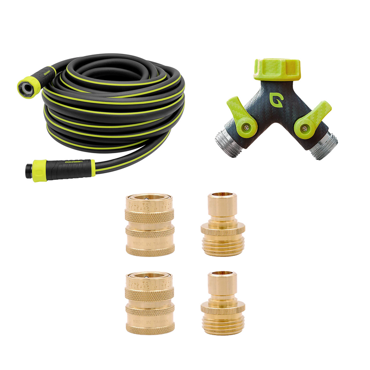 PARADEN 50 FT GARDEN HOSE and SPLITTER SET with QUICK CONNECTORS