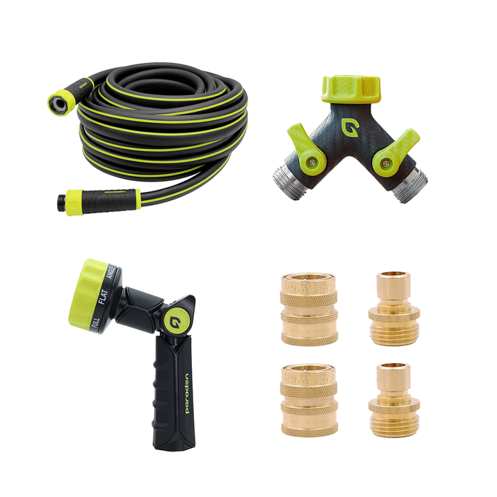 50 Ft Garden Hose, Nozzle and Splitter Set with Quick Connectors
