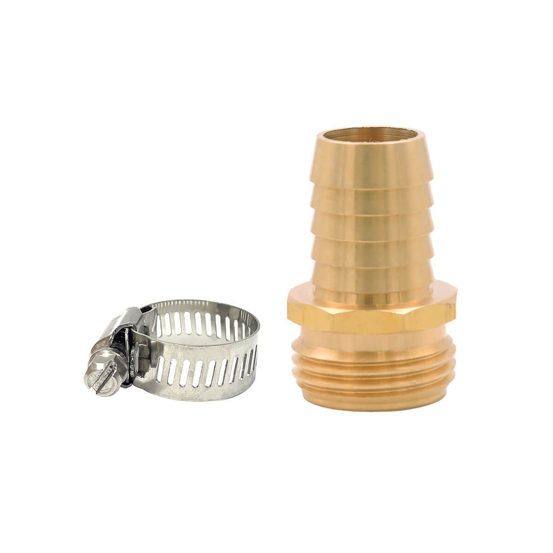 Hose Adapter 3/4" Hose Barb x 3/4" MHT Brass Adapter with Clamp