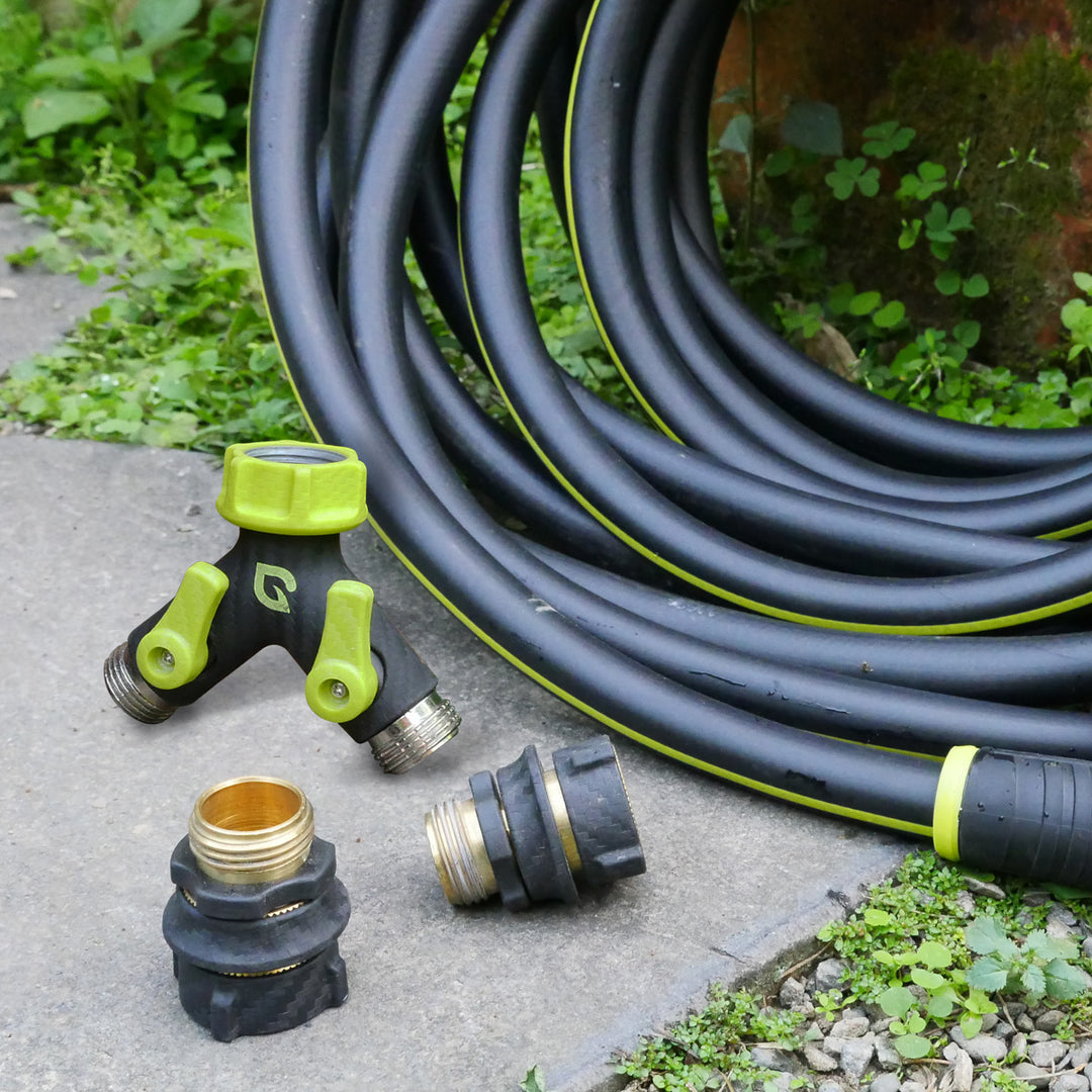 Paraden bundle set of 50 ft garden hose and splitter set with TPR quick connectors