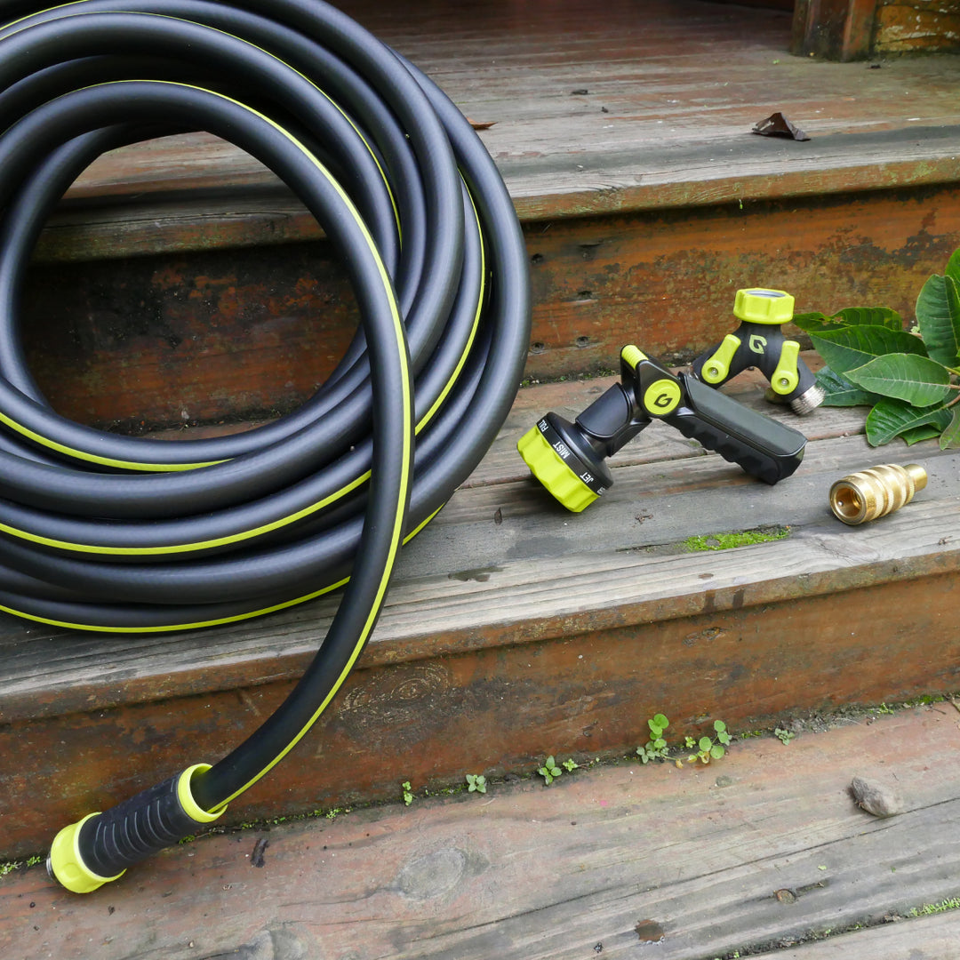 Paraden bundle set of 50 ft garden hose, nozzle and splitter set with quick connectors