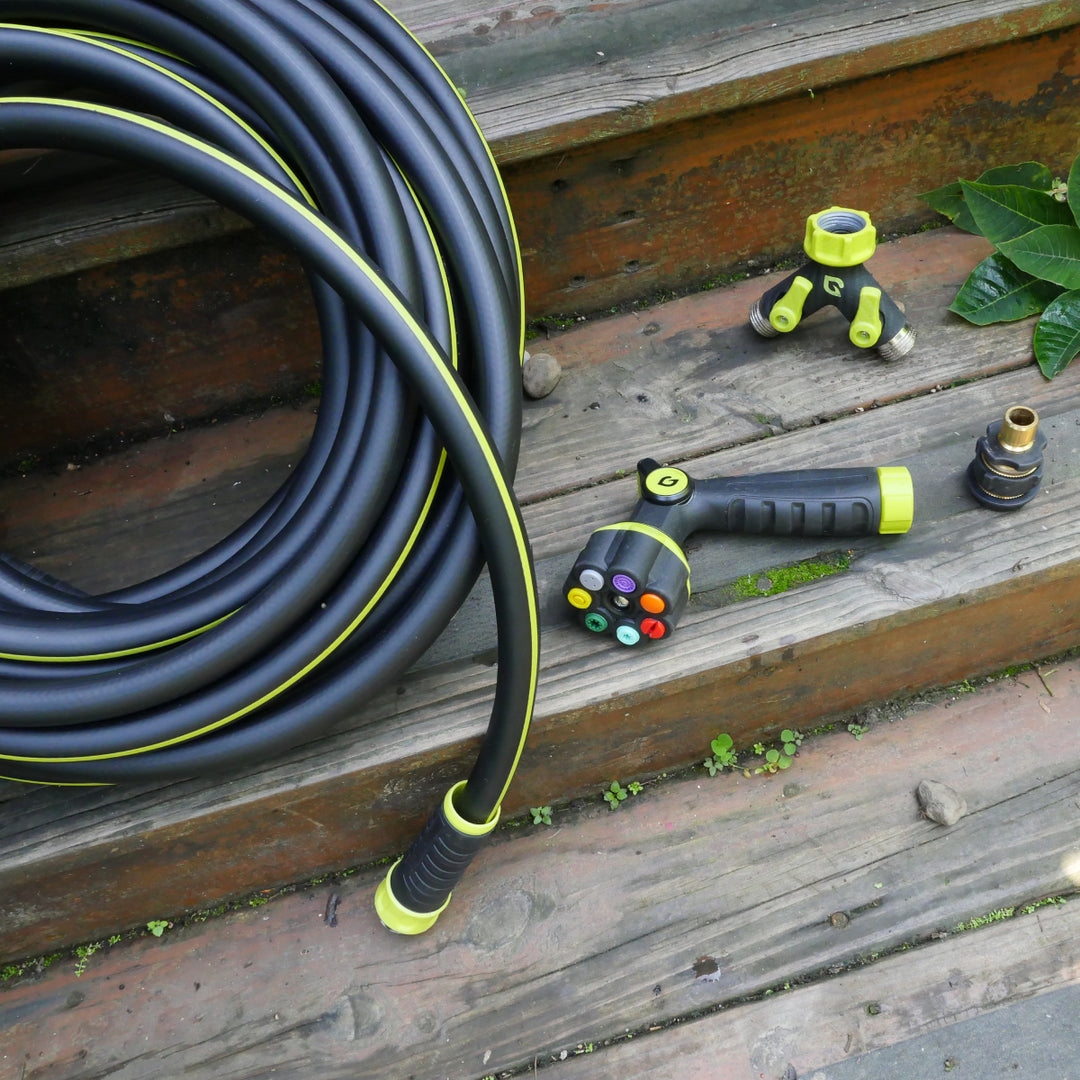 Paraden bundle set of 50 ft garden hose, 7 spray patterns nozzle and splitter set with TPR quick connectors